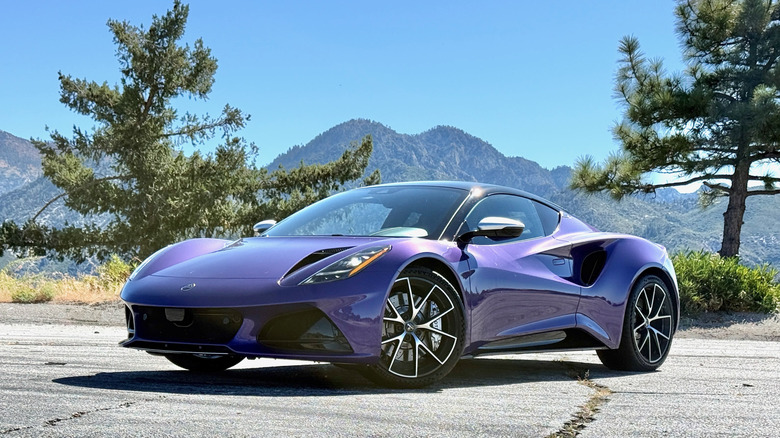 2026 Lotus Emira V6 SE Racing Line parked in the mountains