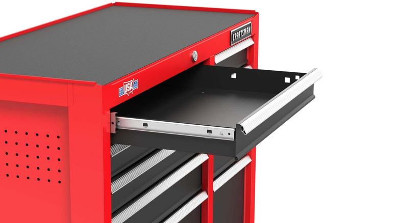 Picture showing Craftsman tool cabinet with top drawer open