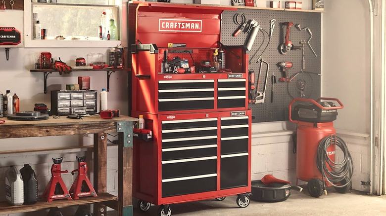 Craftsman tool cabinet holding tools in a garage