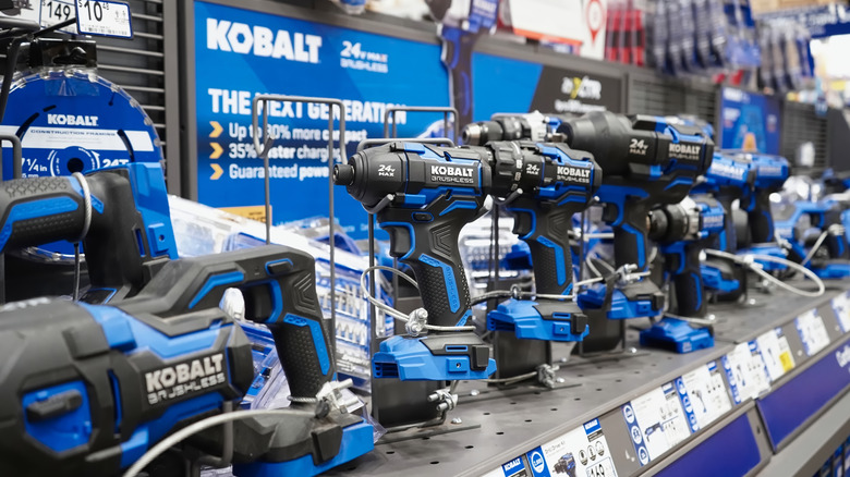 Kobalt power tools on display at Lowes
