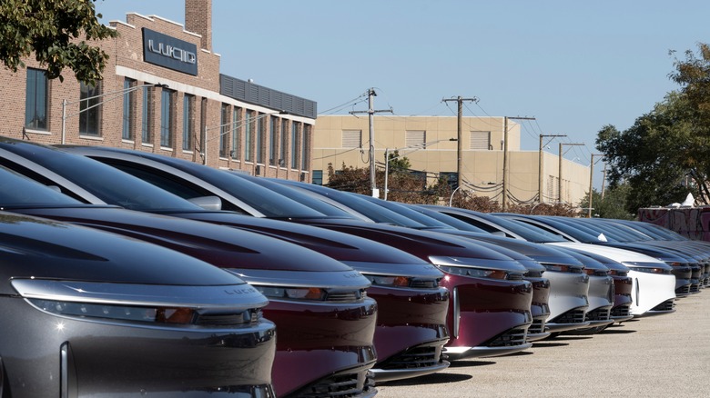 Lucid sedans parked in a row