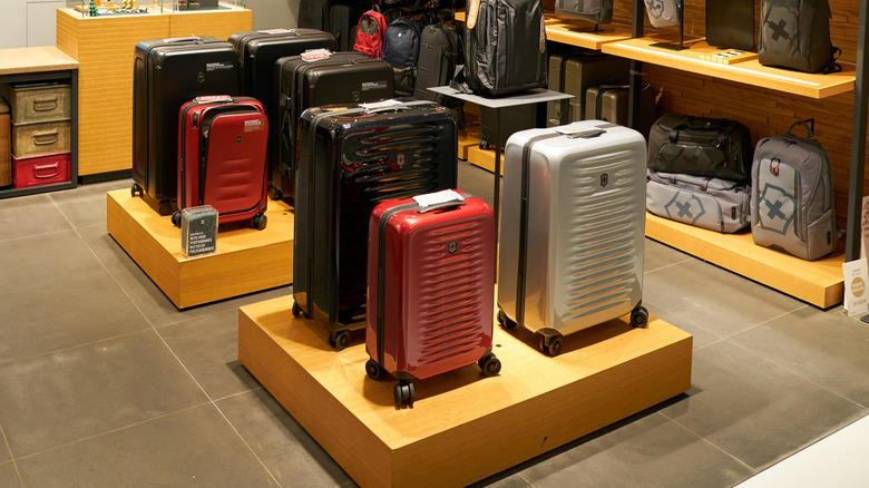 A Victorinox store in with many suitcases on display