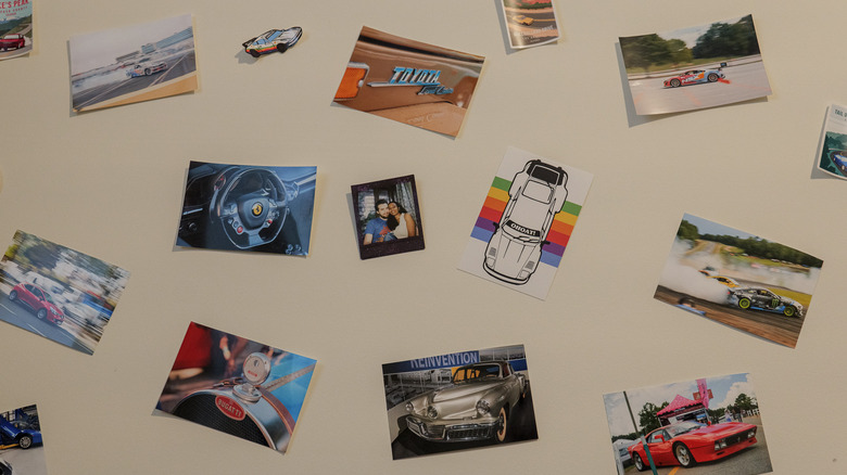 Photos attached to a wall