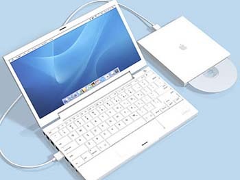 Mac sub-notebook uses external optical drive