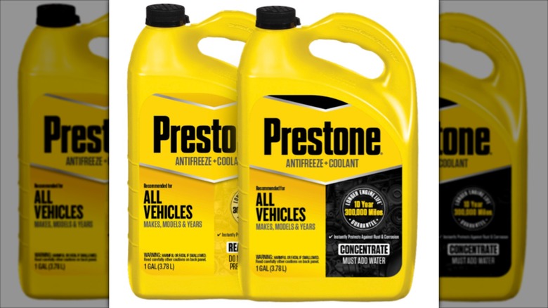 Two bottles of Prestone antifreeze