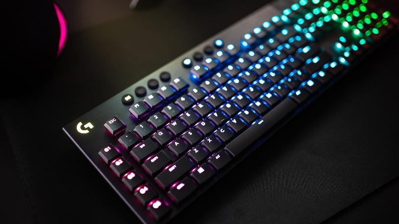 A Logitech G Gaming Keyboard with lights on