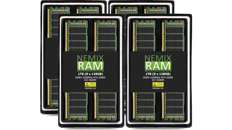 Eight sticks of Nemix branded RAM in its packaging