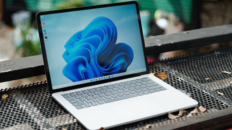 A Windows 11 laptop outdoors