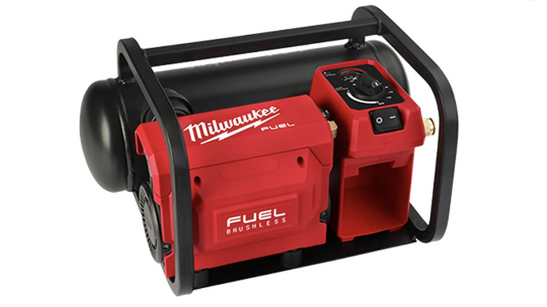 Milwaukee air compressor being used indoors