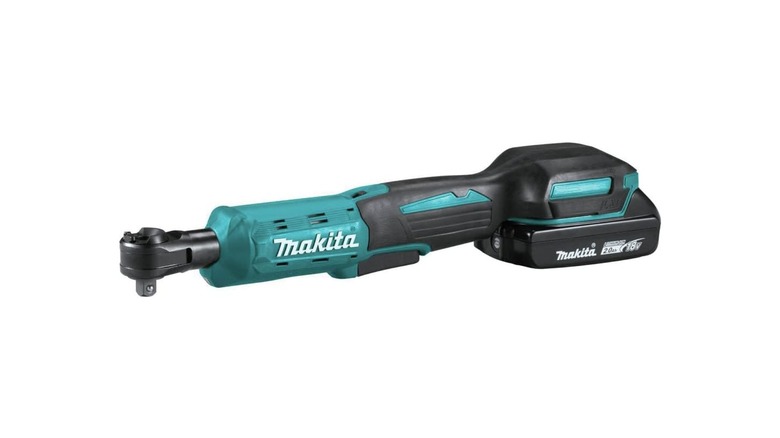 An 18-volt cordless Makita ratchet wrench
