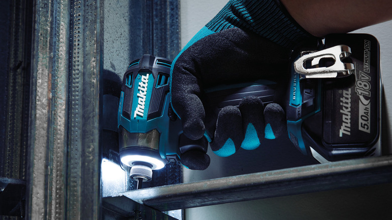 Makita Cordless Impact Driver with LED ring in use
