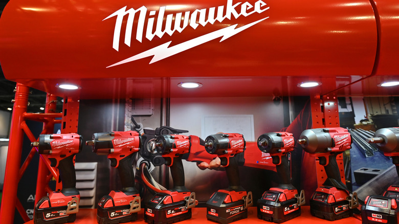 Milwaukee tools on a display