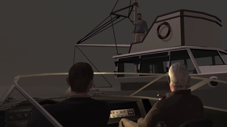 Multiple "GTA IV" characters on boats.