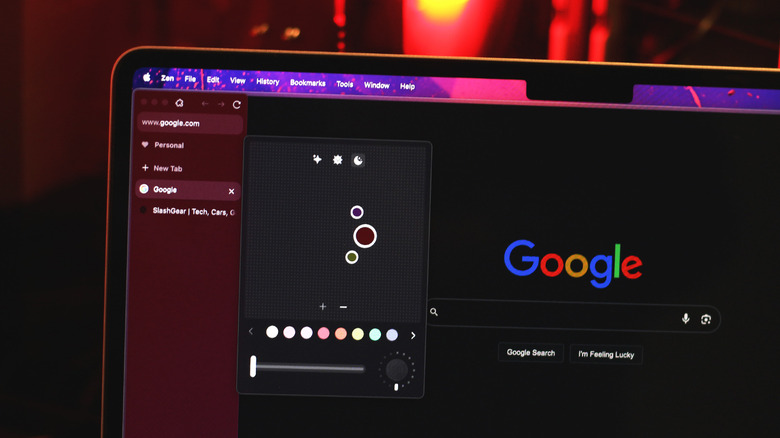 Theme options in the Zen Browser