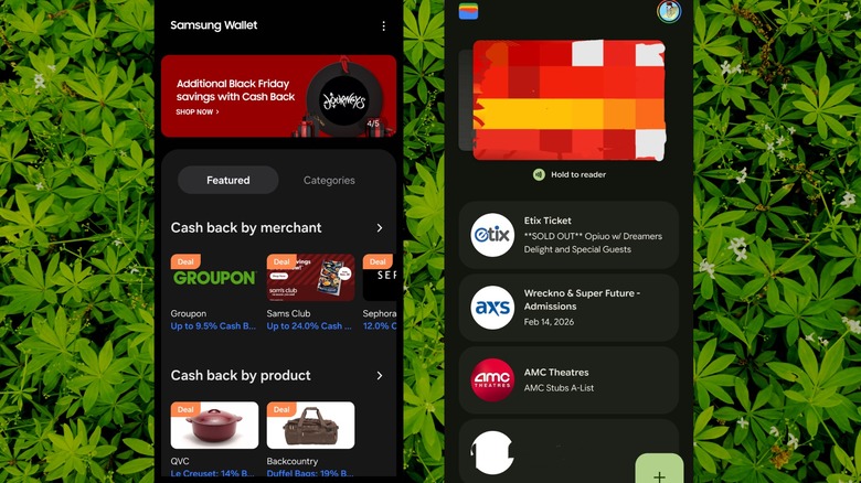 Home screens for Samsung Wallet and Google Wallet