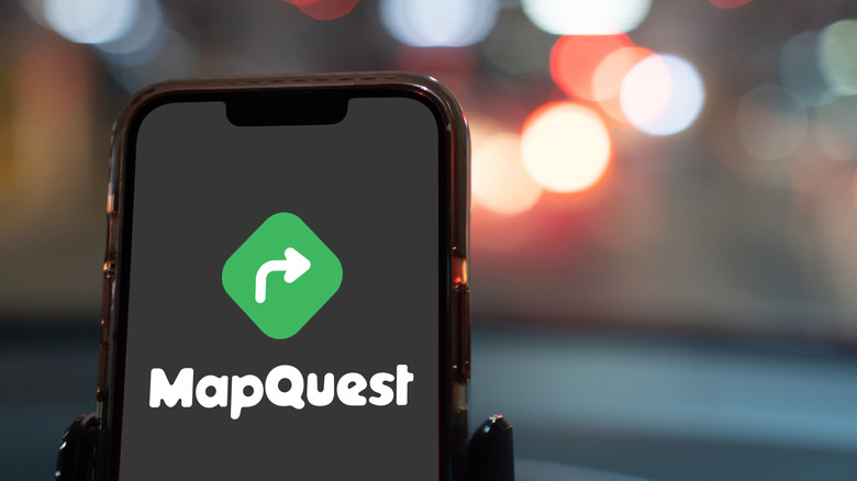 MapQuest logo on a phone.
