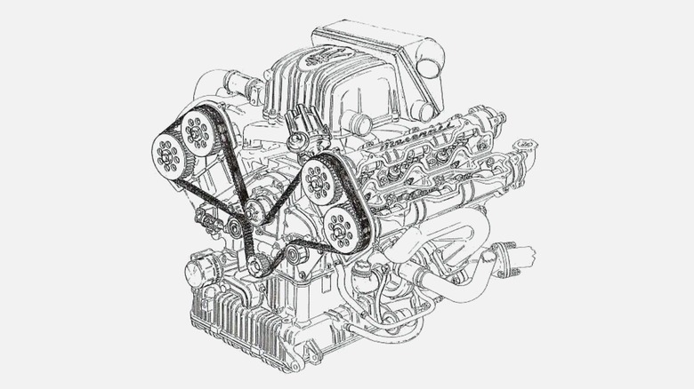 a sketch of the maserati 6.36 engine with 6-cylinders, 36-valves