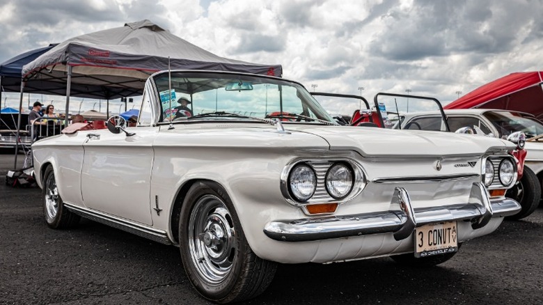 White Chevrolet Corvair convertible