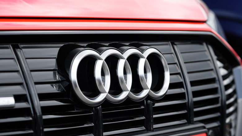 Close up of Audi logo on grille