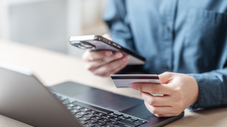 Customer making a credit card online shopping payment