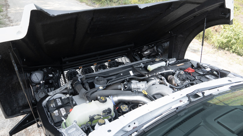 MegaRexx MegaRaptor clamshell hood and engine bay