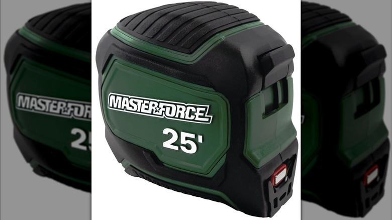 green and black Masterforce 25-foot tape measure