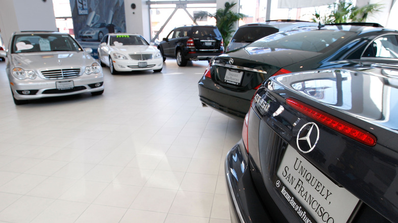 Mercedes-Benz cars inside a San Franciso showroom