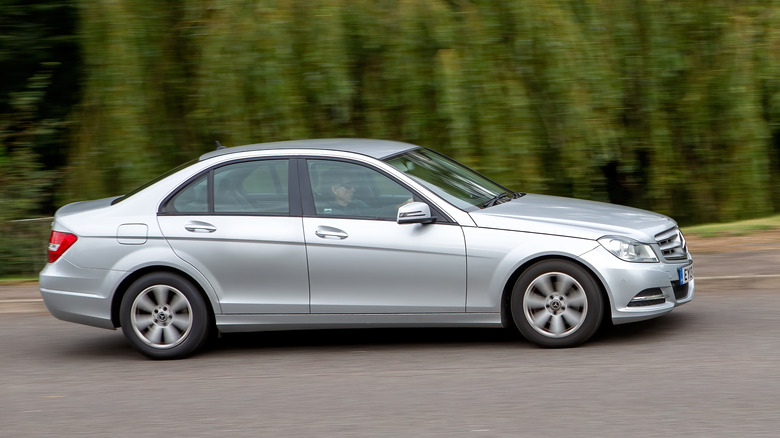 Silver Mercedes C-Class diesel on the road