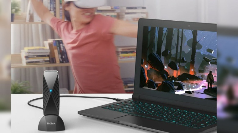 An illuminated D-Link VR Air Bridge