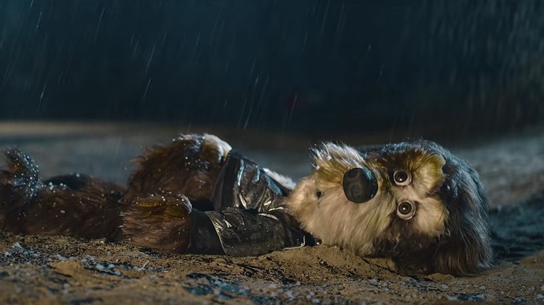 Animatronic dog in rain
