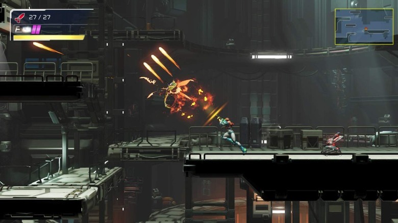 Samus fighting monsters 