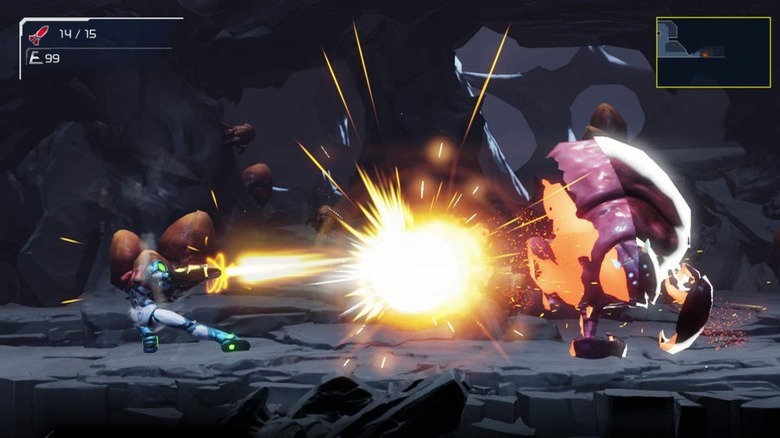 Samus fighting monsters
