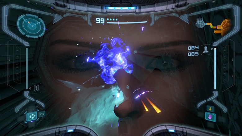 Samus' eyes reflected in the visor