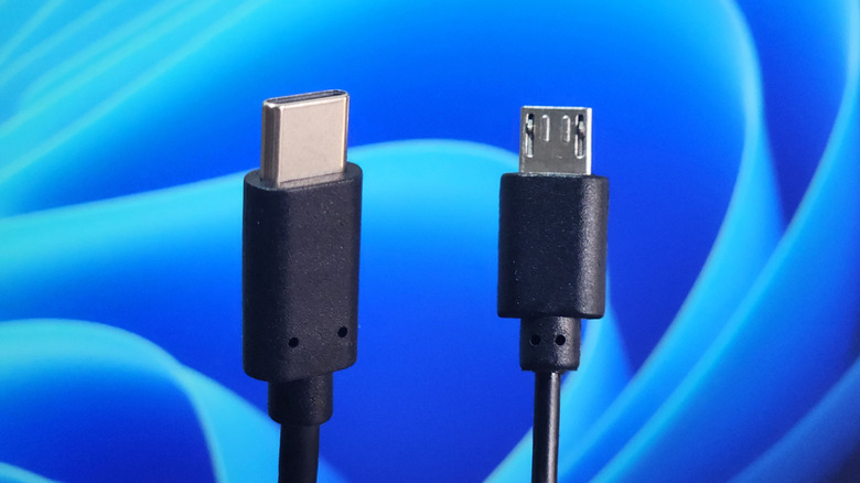 Close up of Micro USB and USB C cables