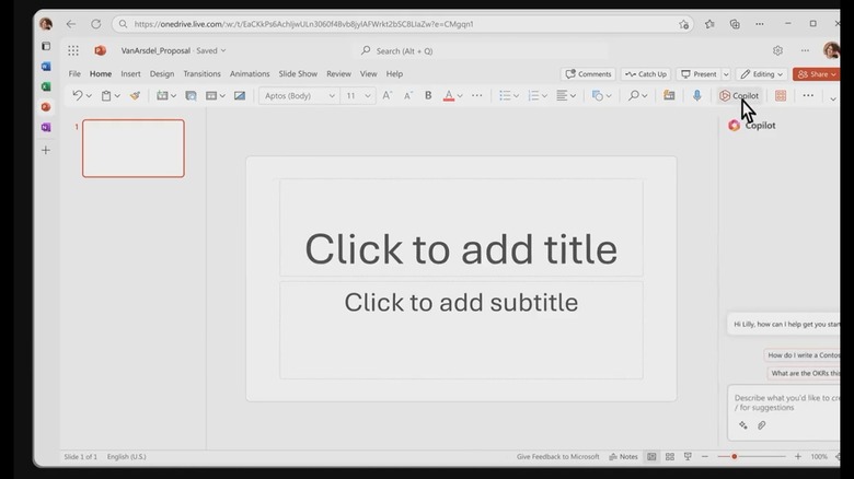 Leaked view of PowerPoint copilot 