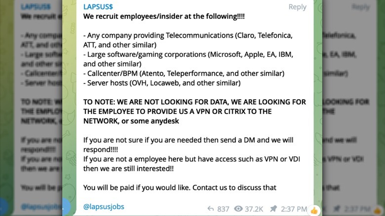 LAPSUS group recruiter ad