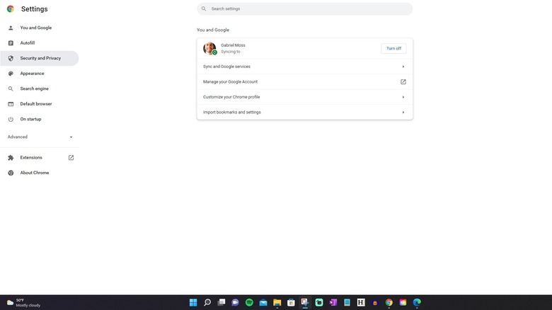 Google Chrome settings interface