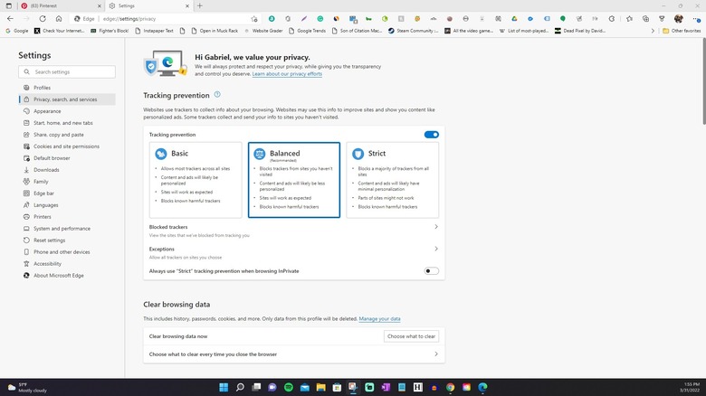 Microsoft Edge security settings