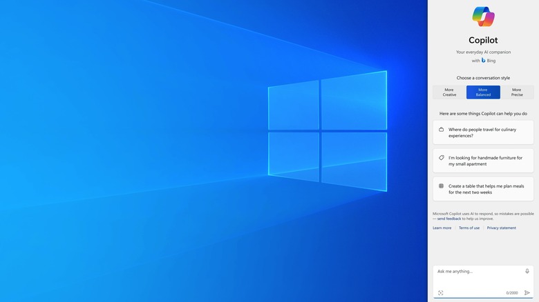 Screenshot of Copilot on Windows 10