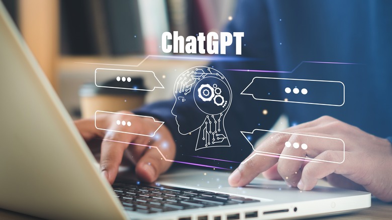 Person using ChatGPT on laptop illustration