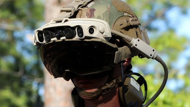 Soldier wearing HoloLens headset