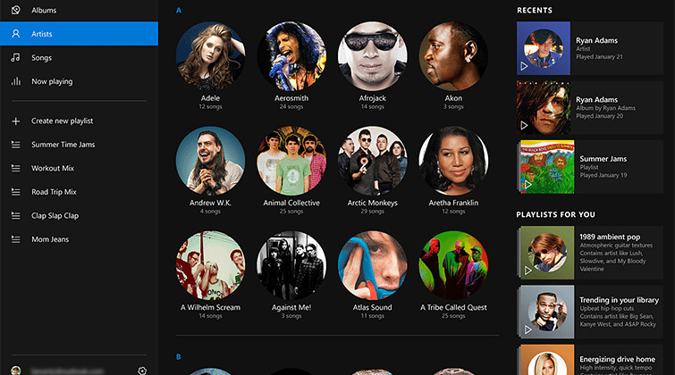 Microsoft's Windows 10 music app seems to channel Spotify