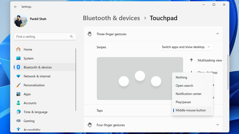 Touchpad settings Settings app in Windows 11