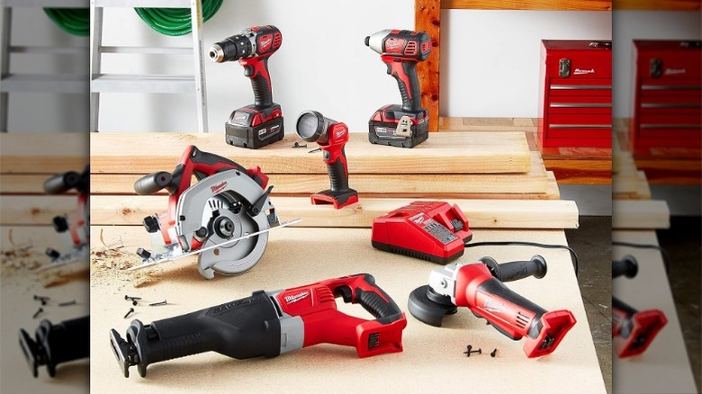 Milwaukee 6-Tool Combo Kit spead out on work bench