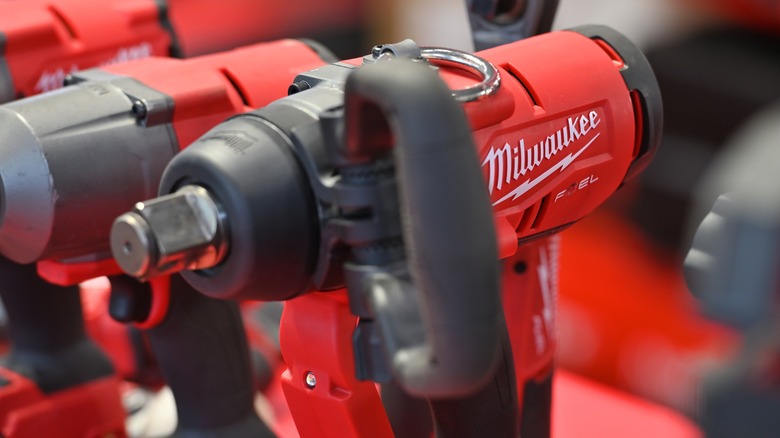 Milwaukee hammer drills on shop display
