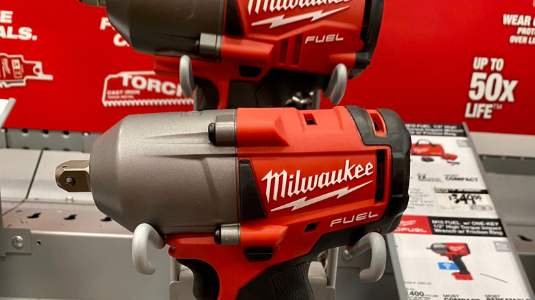 two milwaukee hammer drills om display
