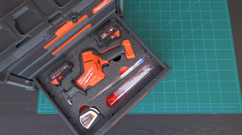 A Milwaukee Packout box filled with custom foam by Shadow Foam.