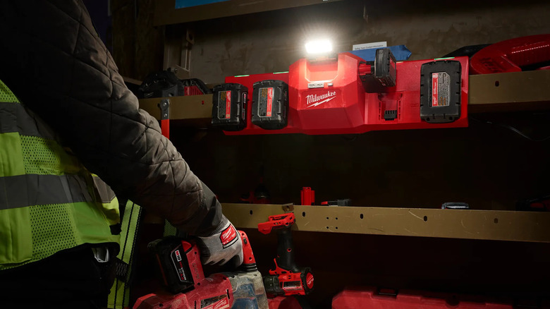 Milwaukee Gangbox Charger with its light on