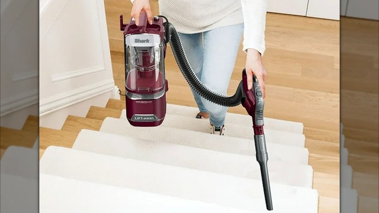 Shark Detect Lift-Away ADV Corded Upright Vacuum being used on stairs