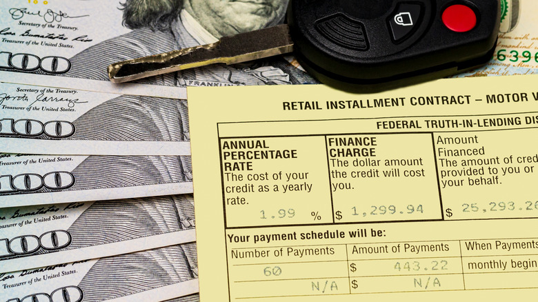 Car loan contract with the montly payment listed.